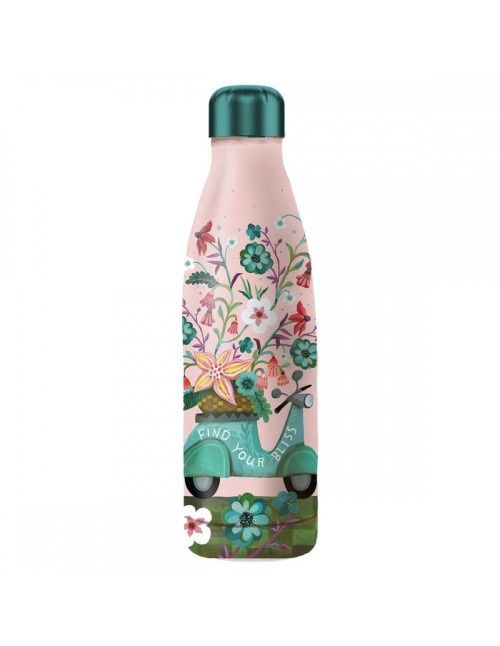 Botella isotermica enesco rosa estampado flores