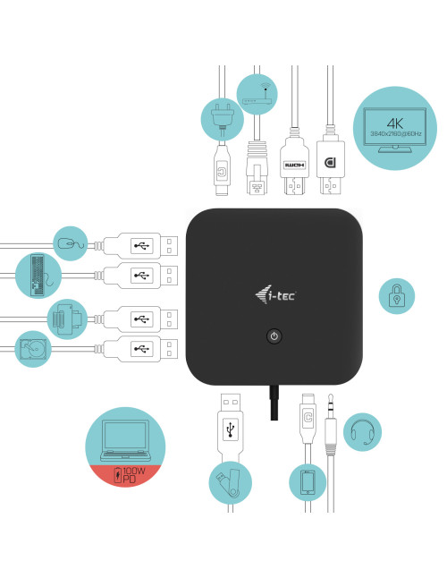 Docking station con adaptador corriente universal