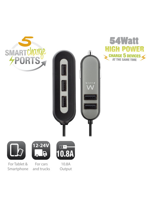 Cargador usb ewent coche 5 puertos