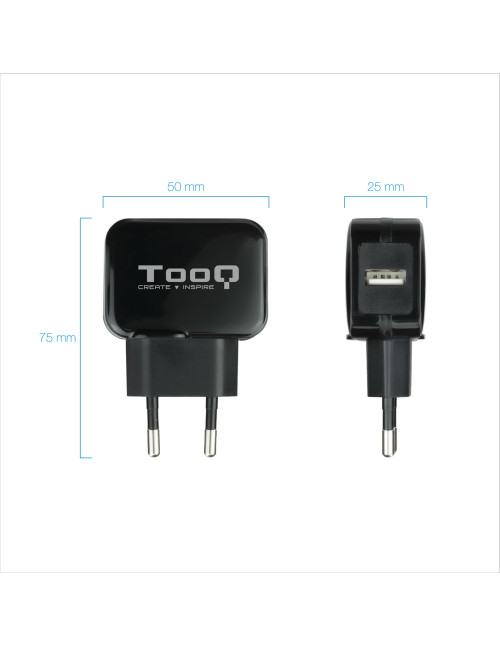 Cargador pared tooq usb 12w negro