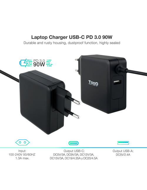 Cargador portatil tooq tqlc - usbc90pd 90w usb - c