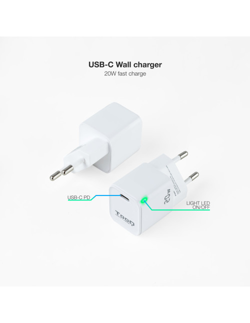 Cargador pared tooq usb - c blanco 20w