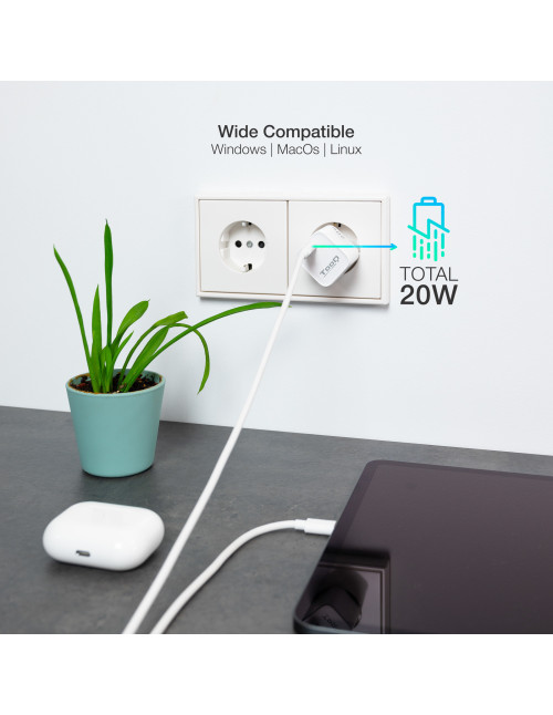Cargador pared tooq usb - c blanco 20w
