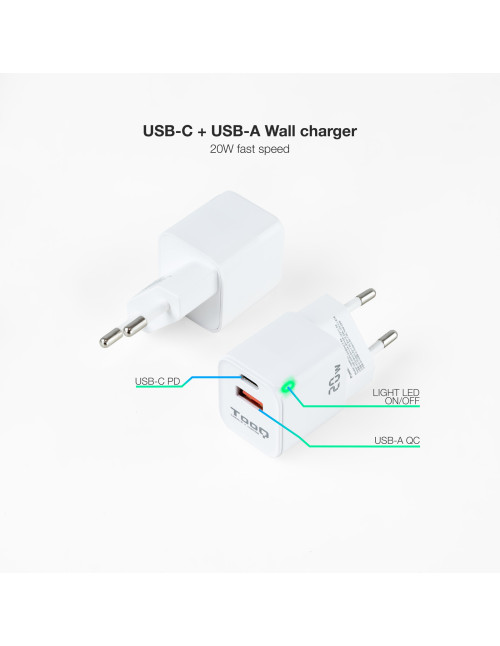 Cargador pared tooq doble usb - c +