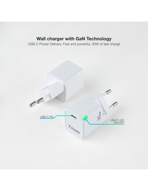 Cargador pared tooq usb - c blanco 30w