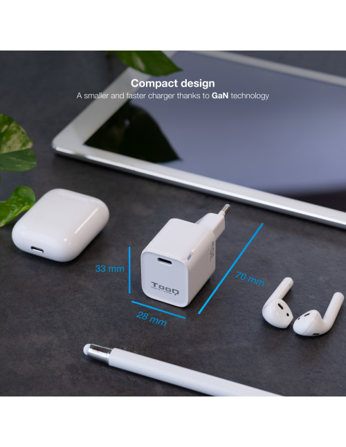 Cargador pared tooq usb - c blanco 30w
