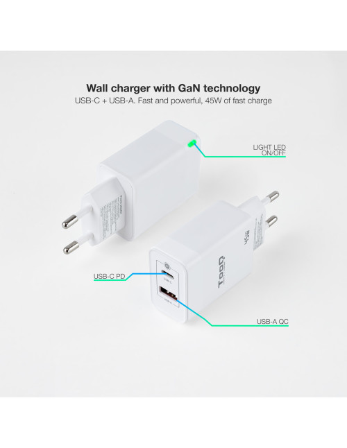 Cargador pared tooq doble usb - c +