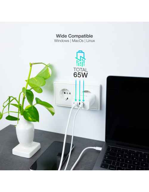 Cargador pared tooq triple 2xusb - c +