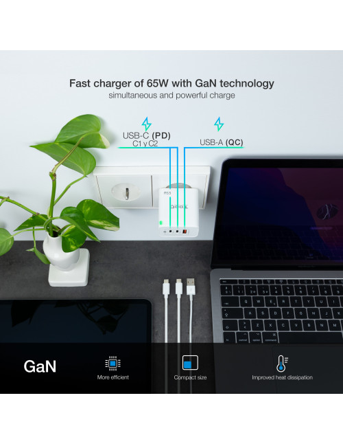 Cargador pared tooq triple 2xusb - c +