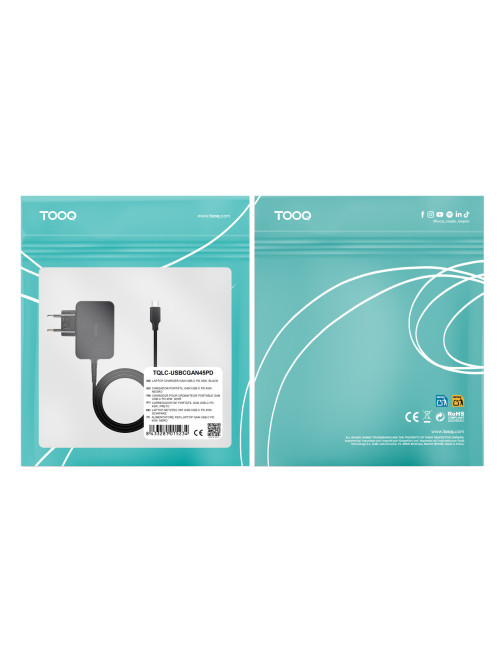 Cargador pared tooq tqlc - usbcgan45pd 45w gan