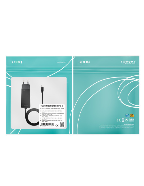 Cargador portatil tooq tqlc - usbcgan100pd - c 100w usb - c