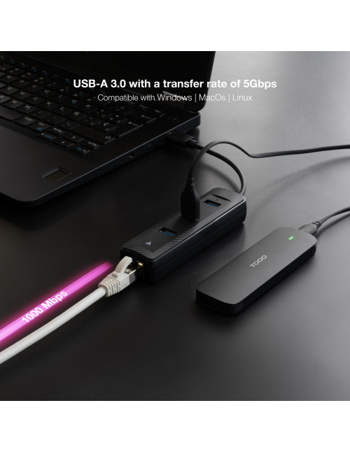 Conversor nanocable usb3.0 a ethernet 3xusb3.0