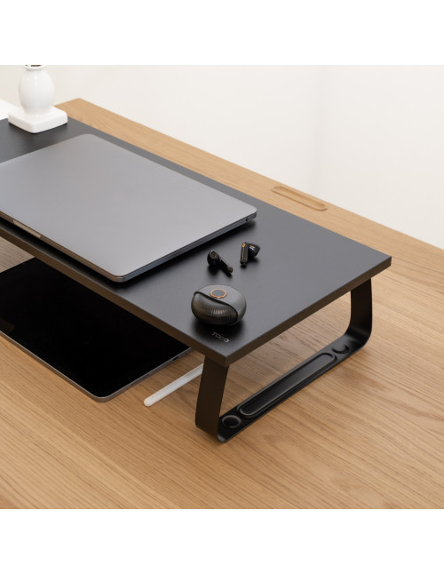 Soporte elevador tooq madera monitores negro