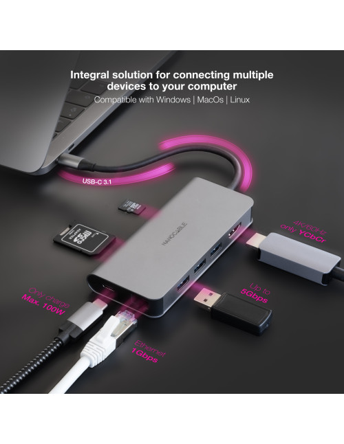 Hub nanocable usb - c 8 en 1