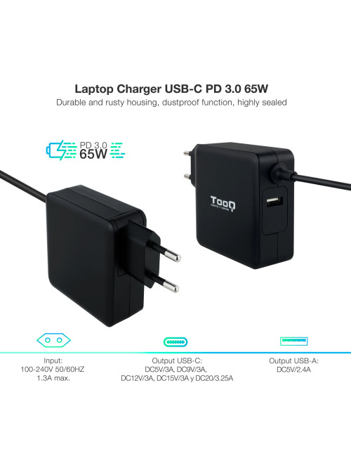 Cargador portatil tooq tqlc - usbc65pd 65w usb
