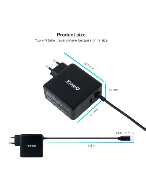 Cargador portatil tooq tqlc - usbc65pd 65w usb