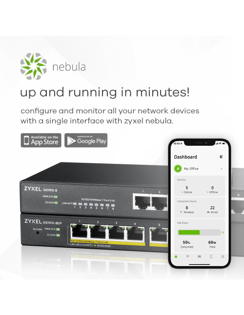 Switch 8 puertos zyxel gs1915 - 8ep gigabit