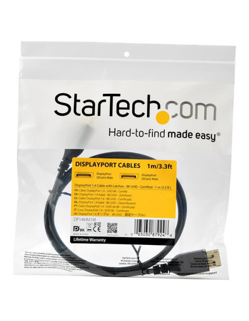 Cable displayport startech 1m macho - macho negro