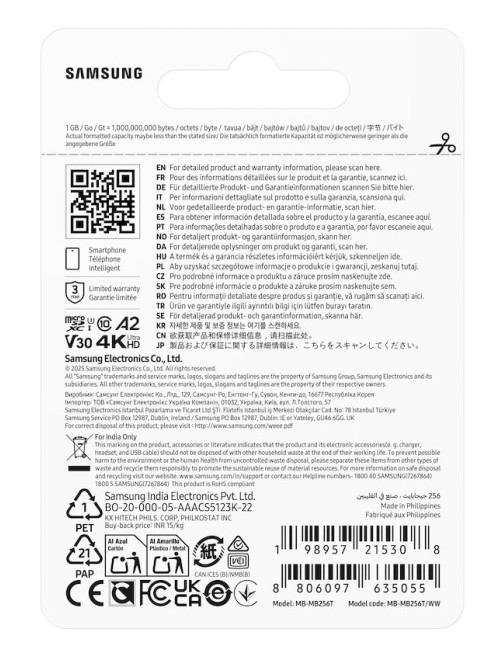 Tarjeta memoria micro sd samsung 256gb