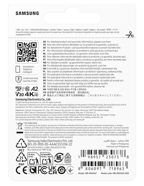 Tarjeta memoria micro sd samsung 256gb
