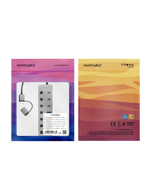 Hub nanocable usb - c a 4xusb - a+3usb - c+usb - c 5v