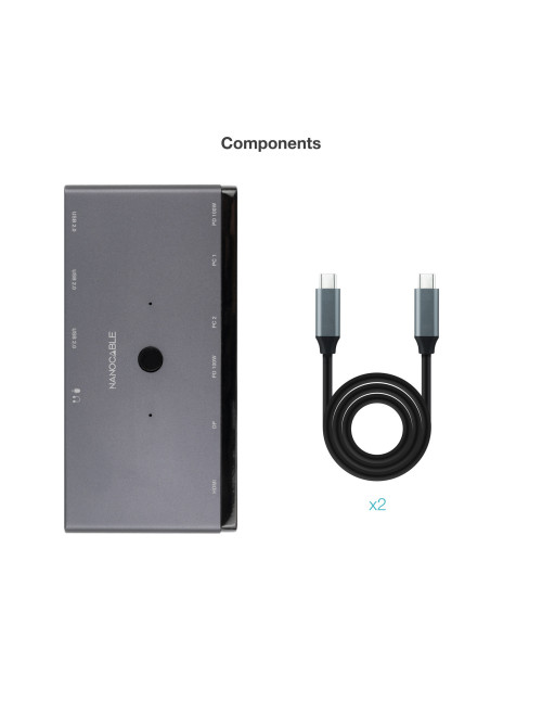 Conmutador kvm switch nanocable 2xusb - c a