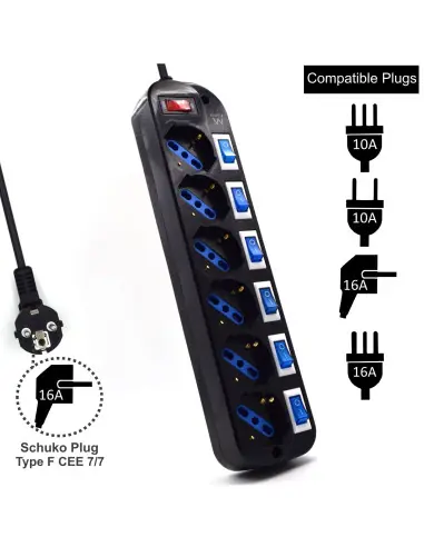 Regleta ewent 6 tomas shucko interruptor