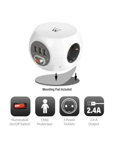 Regleta cubica ewent ew3939 3 tomas