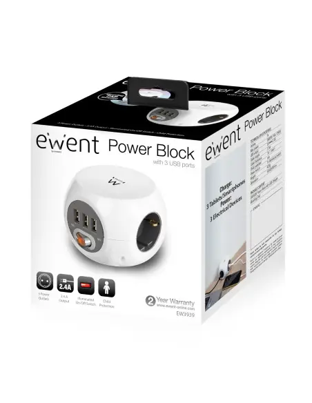 Regleta cubica ewent ew3939 3 tomas