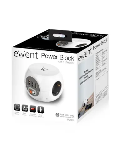 Regleta cubica ewent ew3939 3 tomas