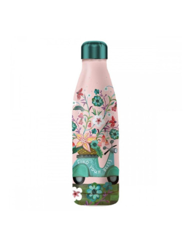 Botella isotermica enesco rosa estampado flores