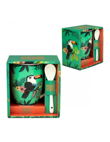 Taza cerámica con cuchara enesco tucán