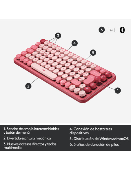 Teclado logitech pop keys heartbreaker rosa