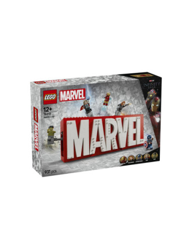 Lego marvel logotipo y figuras
