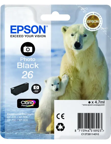 Cartucho tinta epson t261140 negro photo